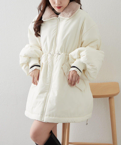 帶毛領抽繩中棉夾克