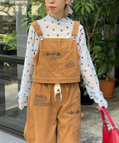 【HELLO.SANFRANCISCO/ハローサンフランシスコ】多穿法塗鴉燈芯絨拼色縫線揹帶褲