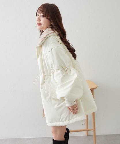 帶毛領抽繩中棉夾克