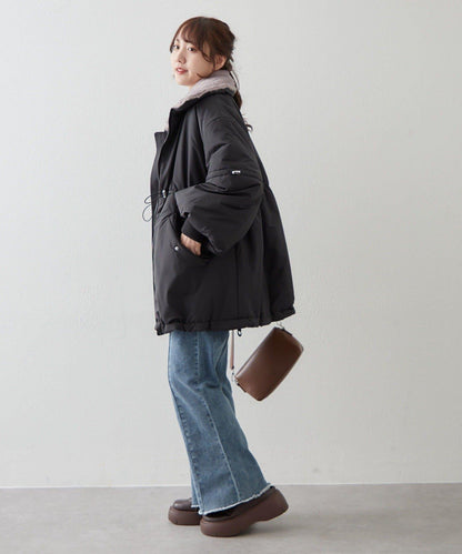 帶毛領抽繩中棉夾克