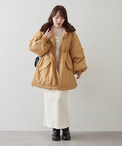 帶毛領抽繩中棉夾克