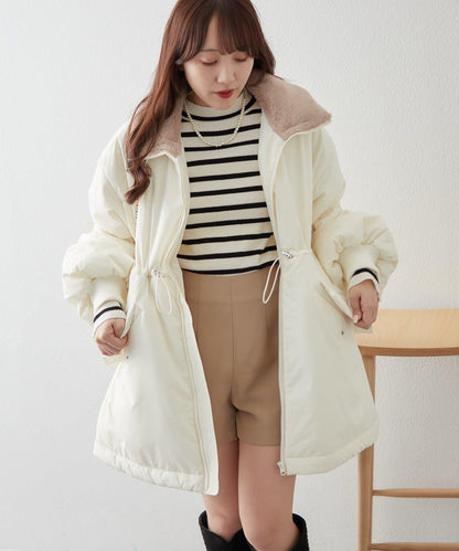 帶毛領抽繩中棉夾克