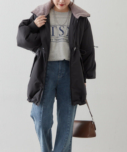 帶毛領抽繩中棉夾克