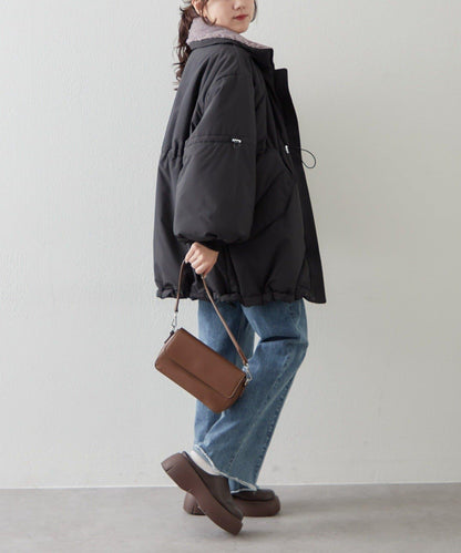 帶毛領抽繩中棉夾克