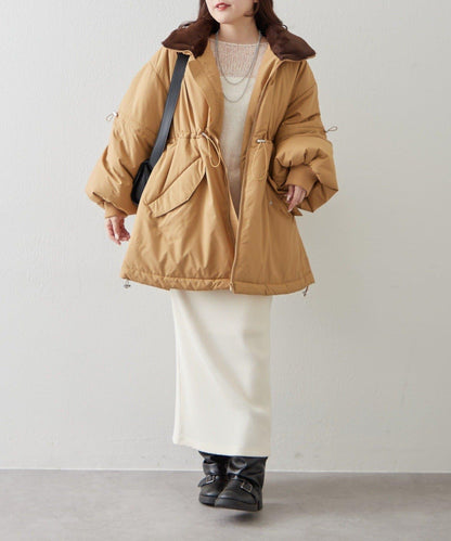 帶毛領抽繩中棉夾克