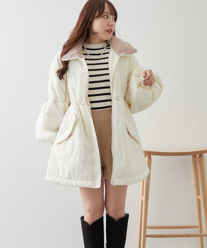 帶毛領抽繩中棉夾克