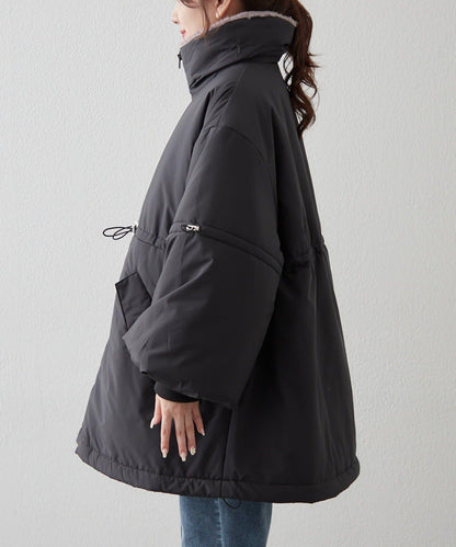 帶毛領抽繩中棉夾克