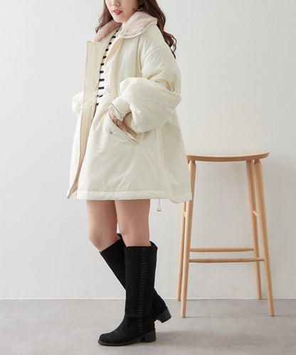 帶毛領抽繩中棉夾克