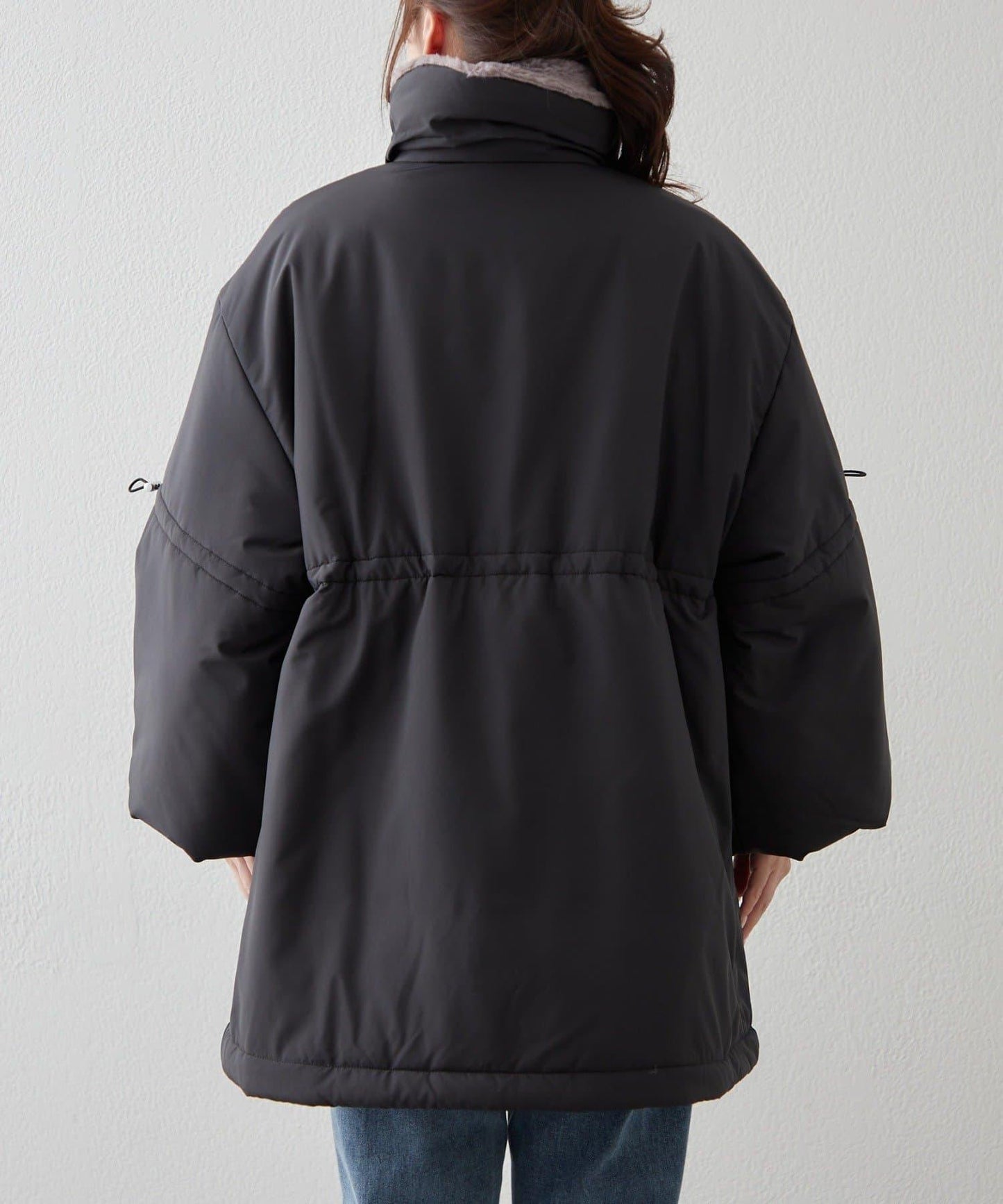 帶毛領抽繩中棉夾克