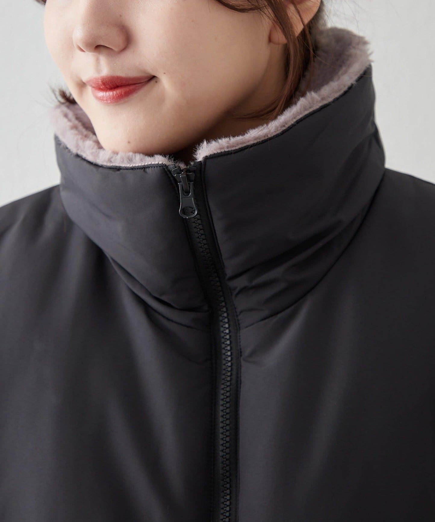 帶毛領抽繩中棉夾克