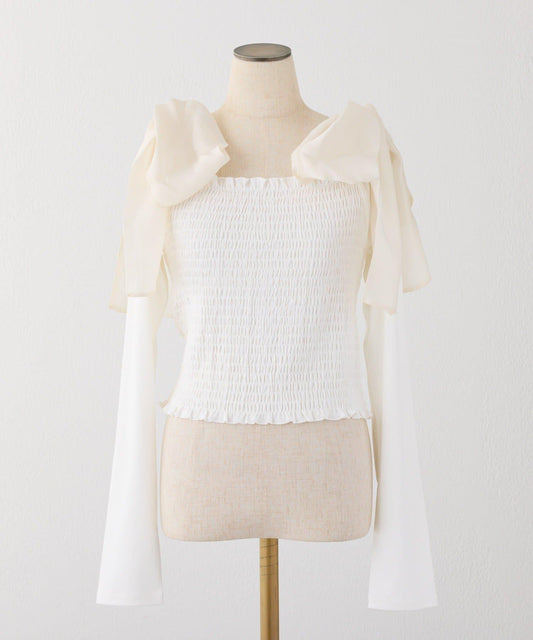 肩帶蝴蝶結褶皺內搭