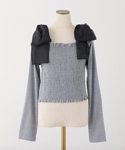 肩帶蝴蝶結褶皺內搭