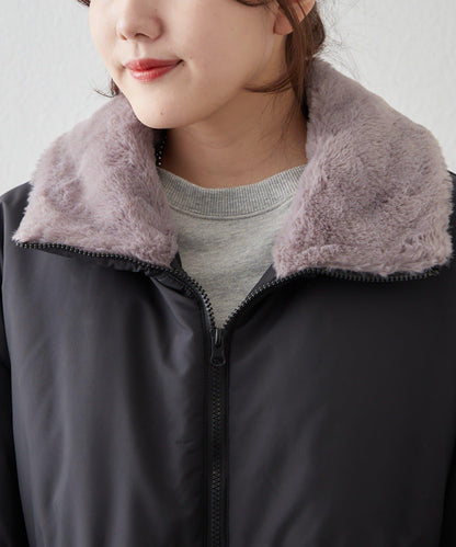 帶毛領抽繩中棉夾克