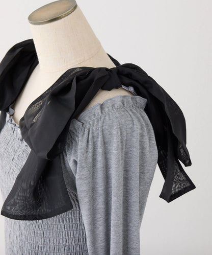 肩帶蝴蝶結褶皺內搭