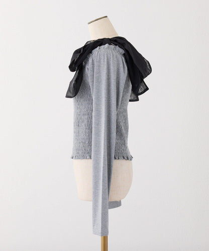 肩帶蝴蝶結褶皺內搭