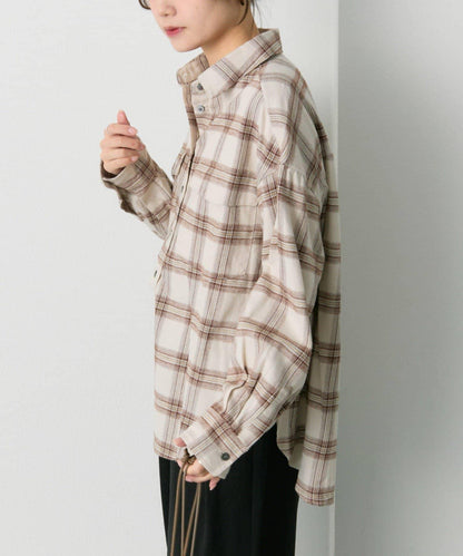 雙口袋磨毛格子襯衫