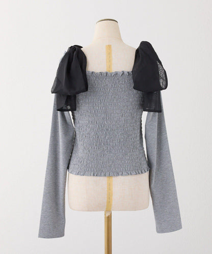 肩帶蝴蝶結褶皺內搭