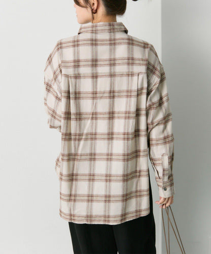 雙口袋磨毛格子襯衫