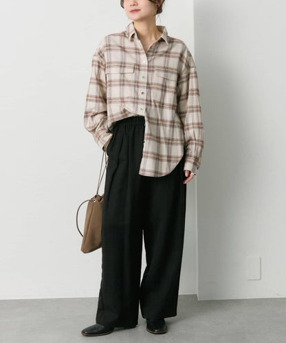 雙口袋磨毛格子襯衫