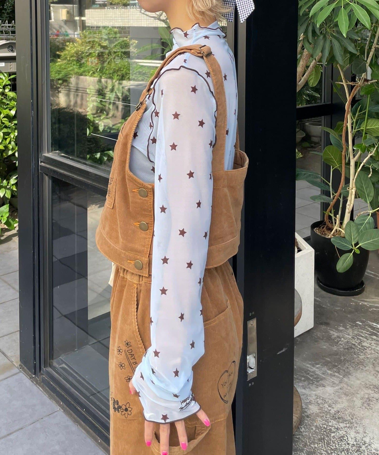 【HELLO.SANFRANCISCO/ハローサンフランシスコ】多穿法塗鴉燈芯絨拼色縫線揹帶褲