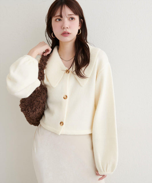 大翻領短款針織衫