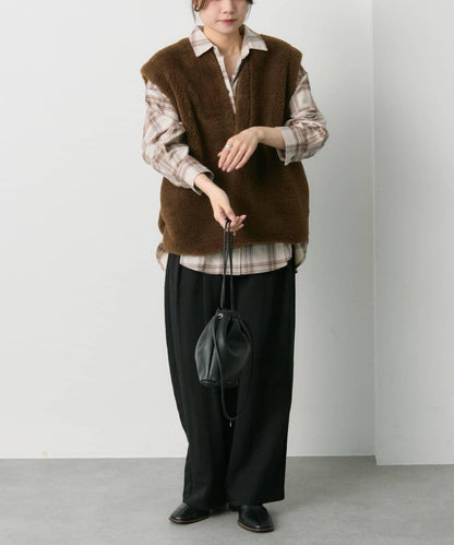 雙口袋磨毛格子襯衫