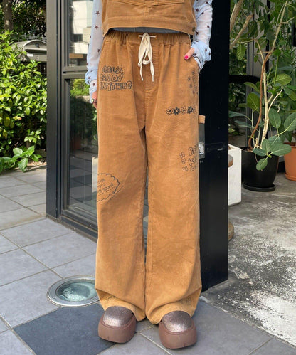 【HELLO.SANFRANCISCO/ハローサンフランシスコ】多穿法塗鴉燈芯絨拼色縫線揹帶褲