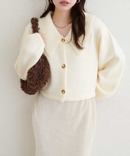 大翻領短款針織衫