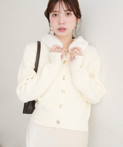 帶毛領單面羅紋針織開衫