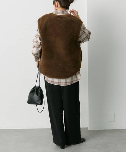 雙口袋磨毛格子襯衫