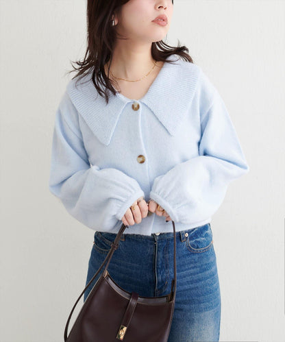 大翻領短款針織衫