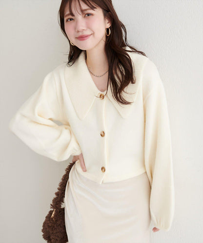 大翻領短款針織衫