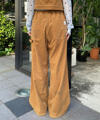 【HELLO.SANFRANCISCO/ハローサンフランシスコ】多穿法塗鴉燈芯絨拼色縫線揹帶褲