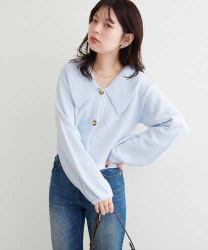 大翻領短款針織衫