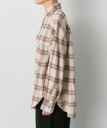 雙口袋磨毛格子襯衫