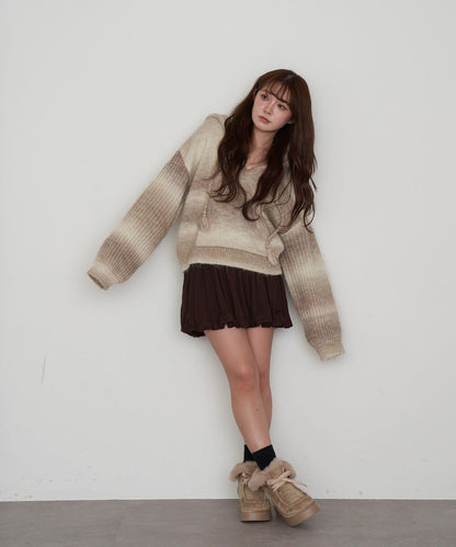 漸變色V領連帽長款上衣