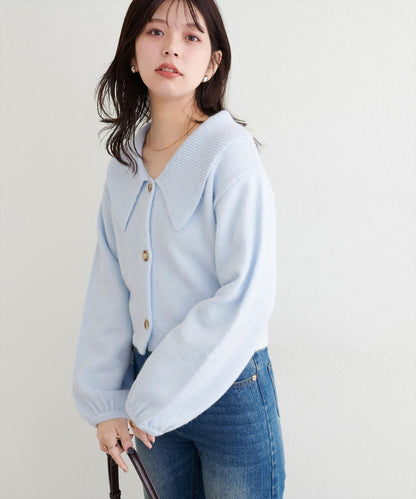 大翻領短款針織衫