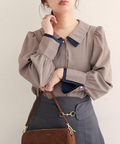 〈osono〉拼色疊領襯衫