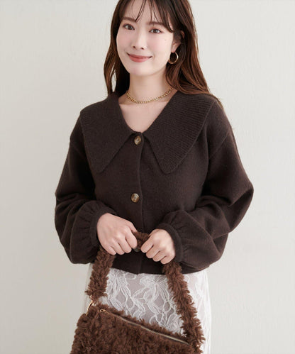 大翻領短款針織衫