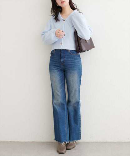 大翻領短款針織衫