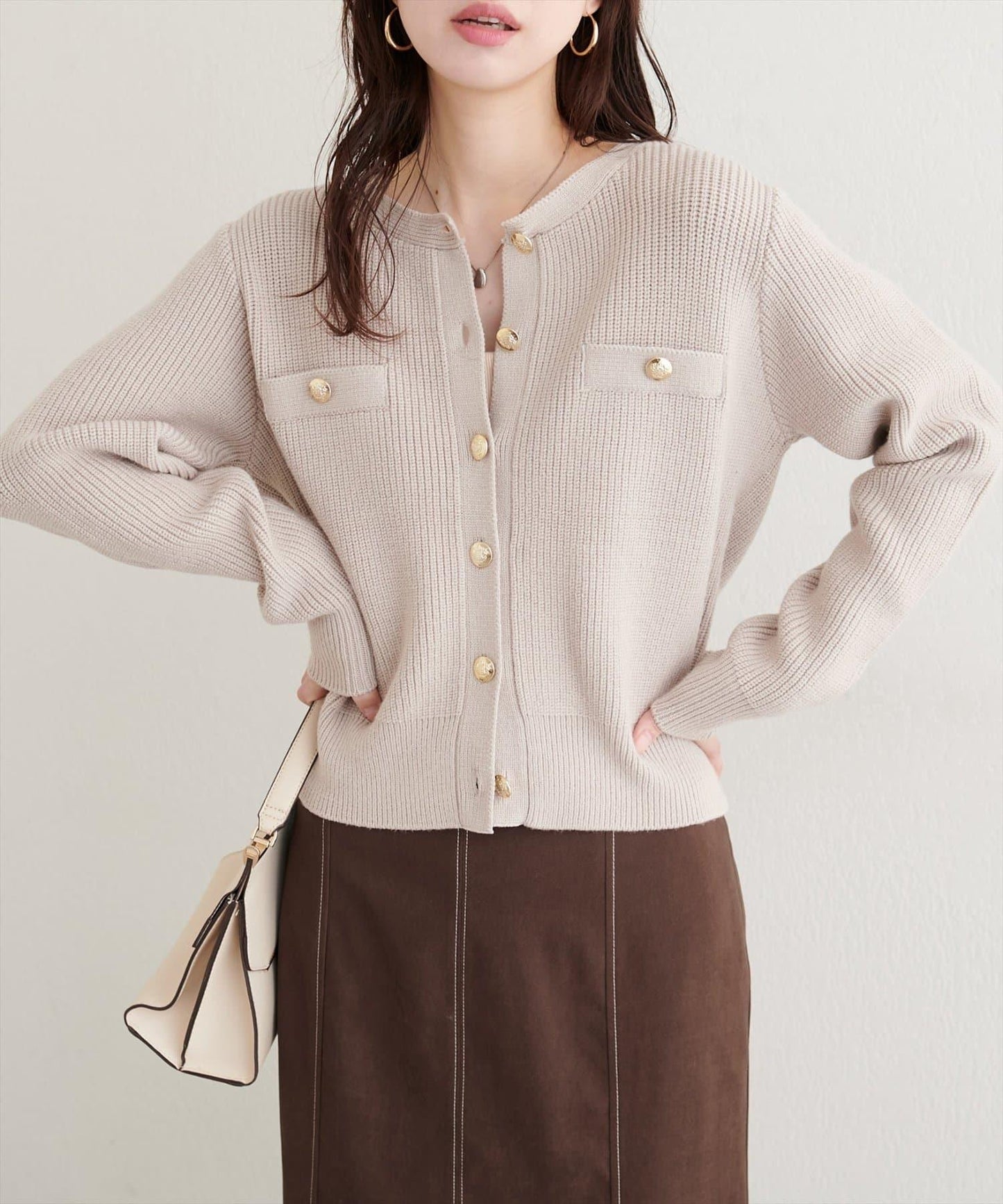 帶毛領單面羅紋針織開衫