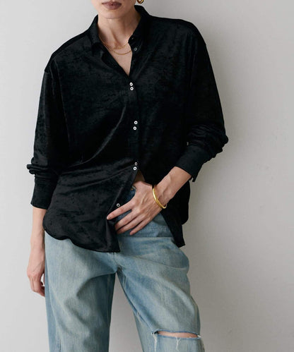 【LARUTA】透視網紗天鵝絨襯衫