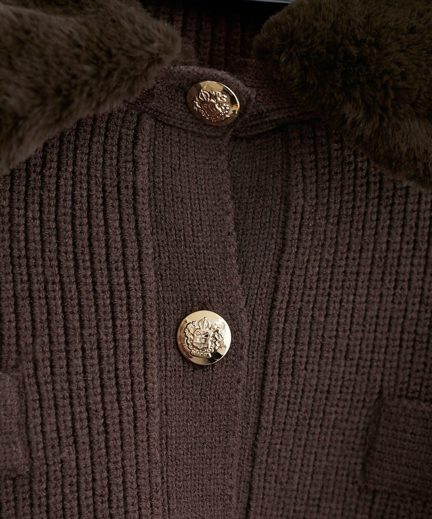 帶毛領單面羅紋針織開衫