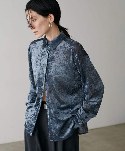 【LARUTA】透視網紗天鵝絨襯衫