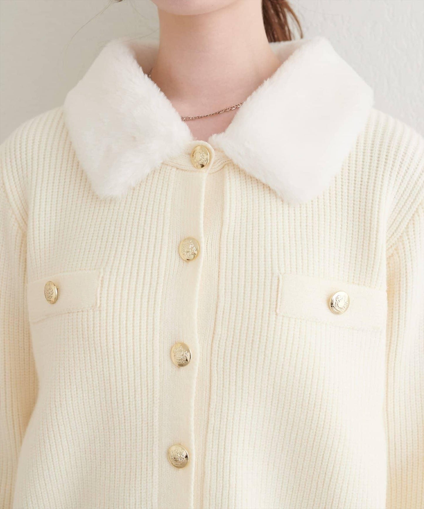 帶毛領單面羅紋針織開衫