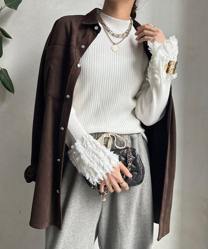 流蘇袖口羅紋針織衫