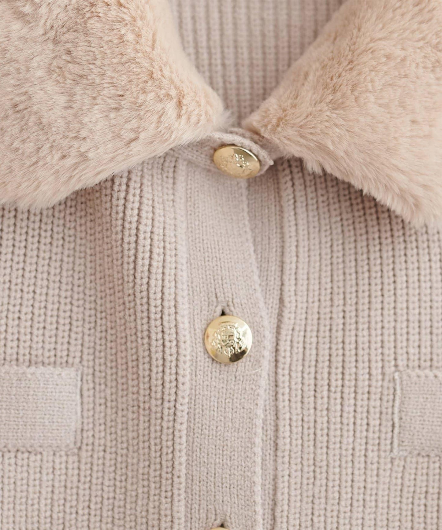 帶毛領單面羅紋針織開衫