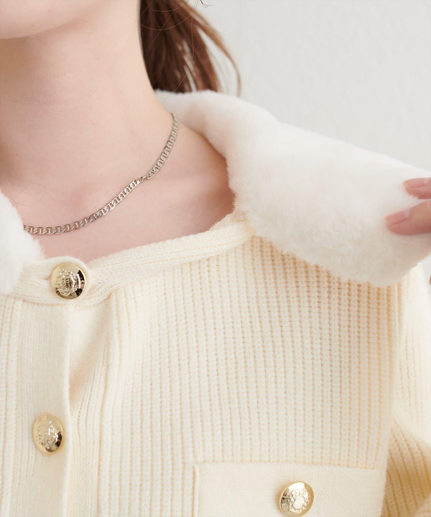 帶毛領單面羅紋針織開衫