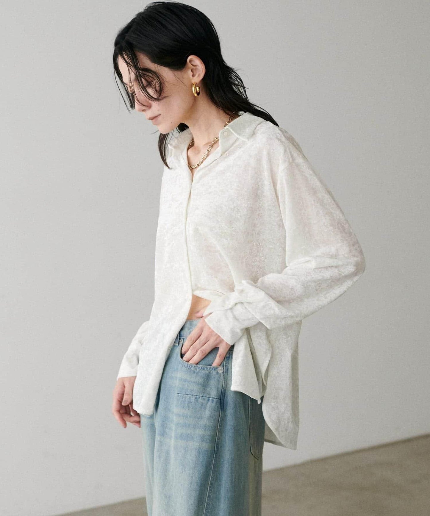 【LARUTA】透視網紗天鵝絨襯衫