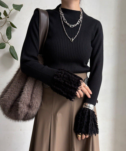 流蘇袖口羅紋針織衫